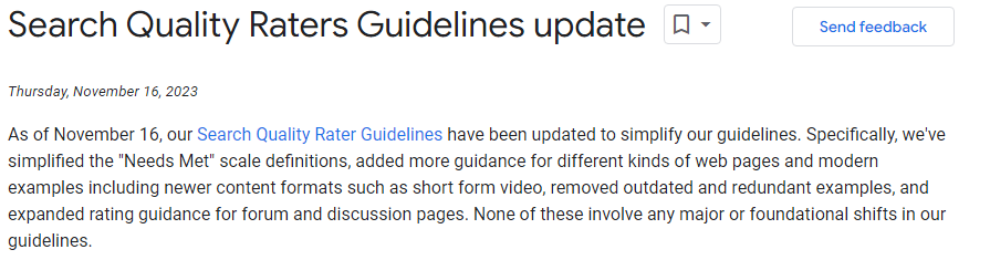 Quality Raters Guidelines Update on November 16, 2023
